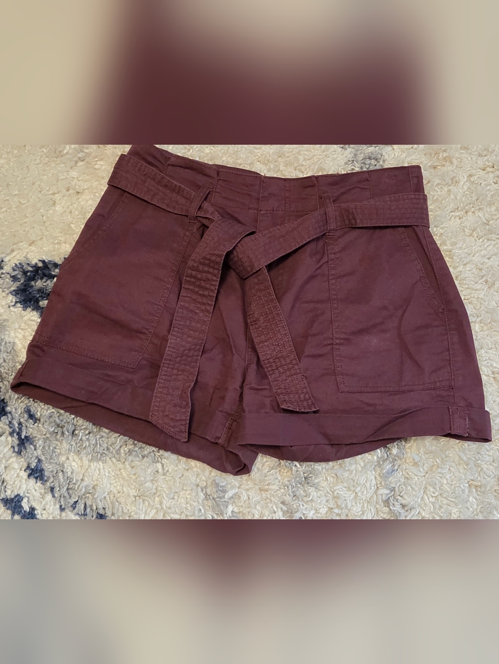 Women's Vanilla STAR Tie-Belt Shorts in Burgundy / PLUM SIZE 9JR.